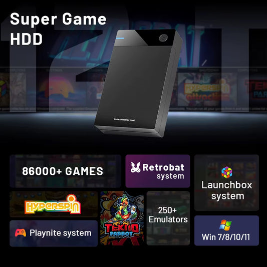 12T Gaming HDD with Hyperspin Launchbox Retrobat Playnite Super Console with 86000+ Retro Vidoe Game for PS3/PS2/PSP/WII/WIIU/DC