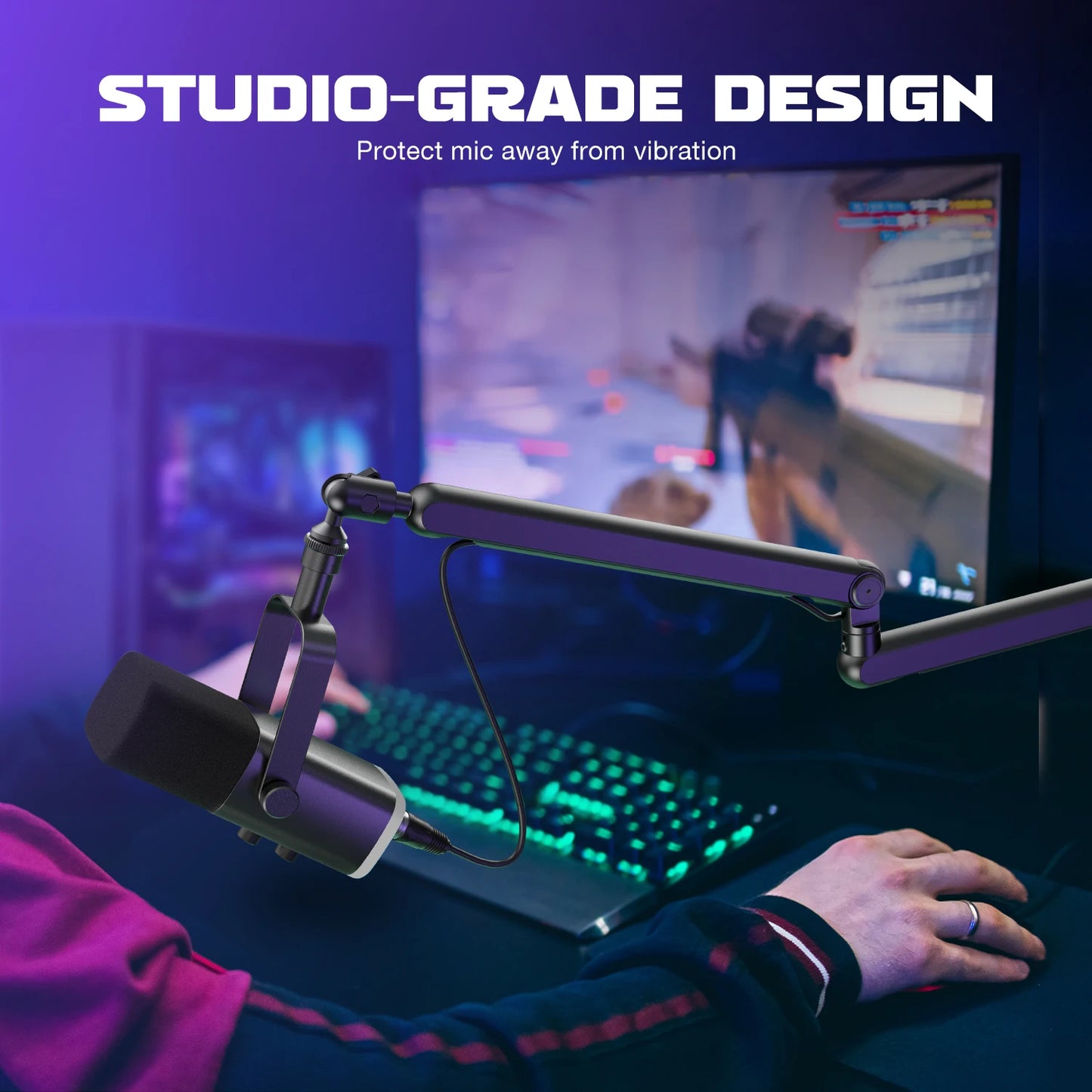 Adjustable Low-Profile Microphone Arm Stand with Desk Clamp & Cable Management – Compatible with K688, AM8, BM88