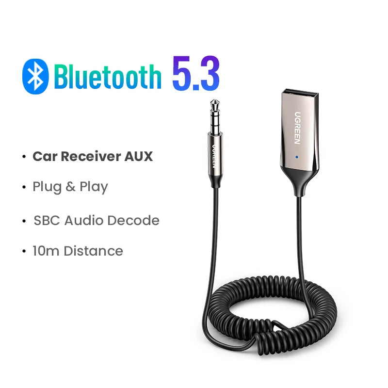 Bluetooth 5.3 Car Receiver Adapter – Wireless AUX Audio Hands-Free Kit with 3.5mm Jack