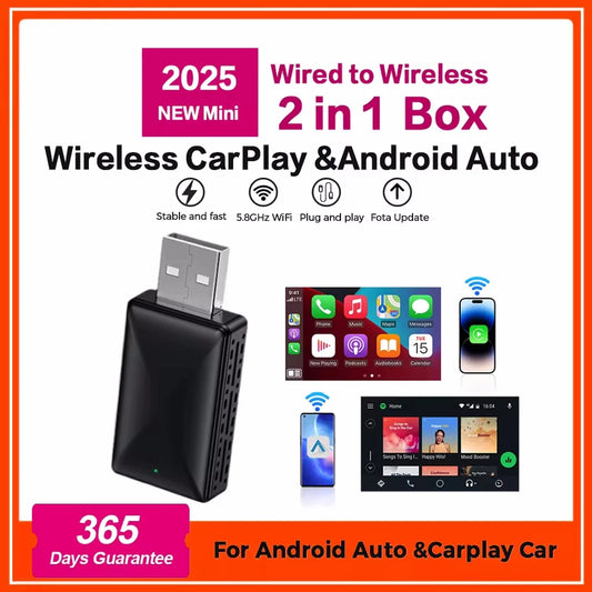 2-in-1 Wireless CarPlay & Android Auto Adapter – Smart Dongle for Volvo, Benz, Audi, Kia, Hyundai, VW & More