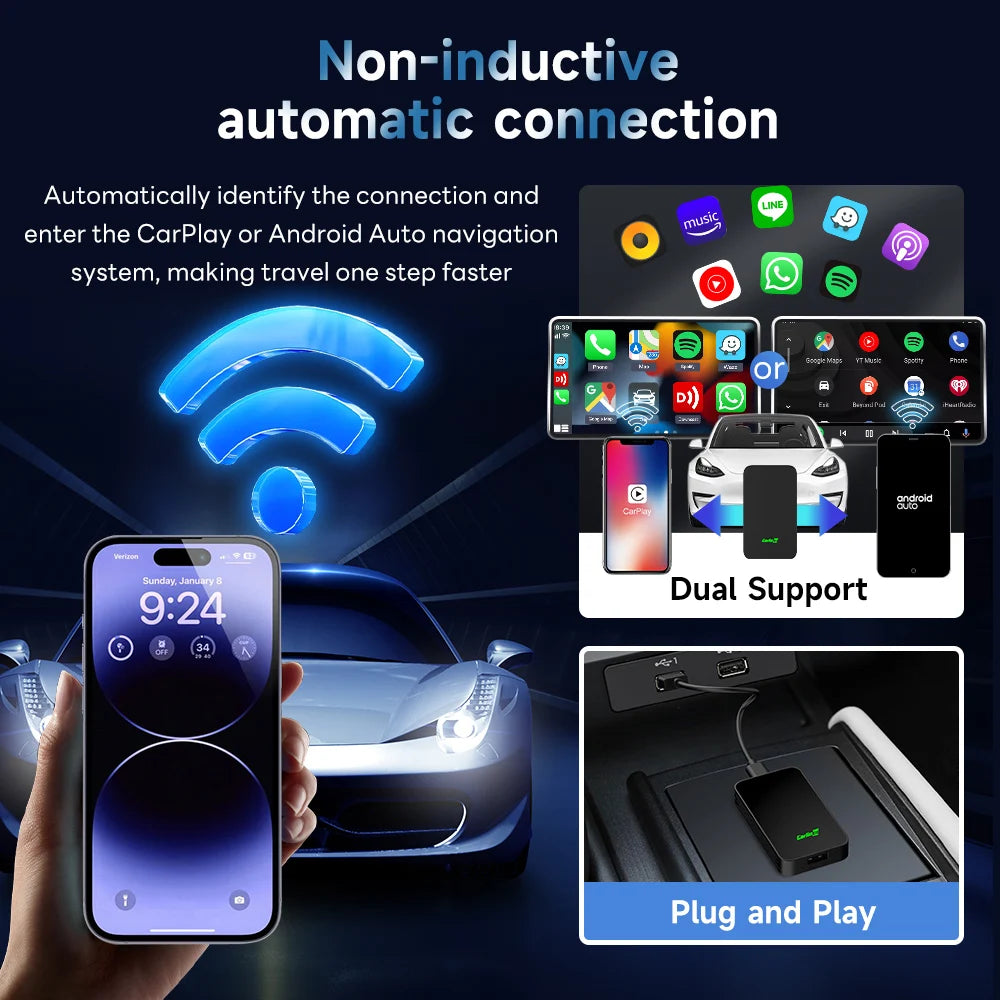 Wireless CarPlay & Android Auto Box 2025 – 5.0 2Air Dongle for Wired Car Radios