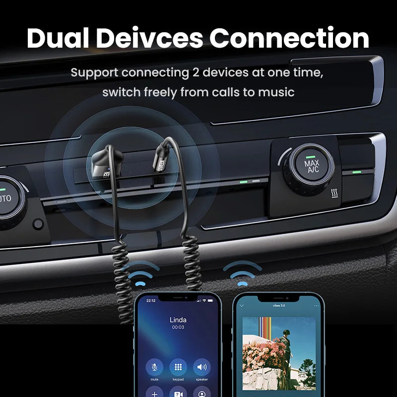 Bluetooth 5.3 Car Receiver Adapter – Wireless AUX Audio Hands-Free Kit with 3.5mm Jack