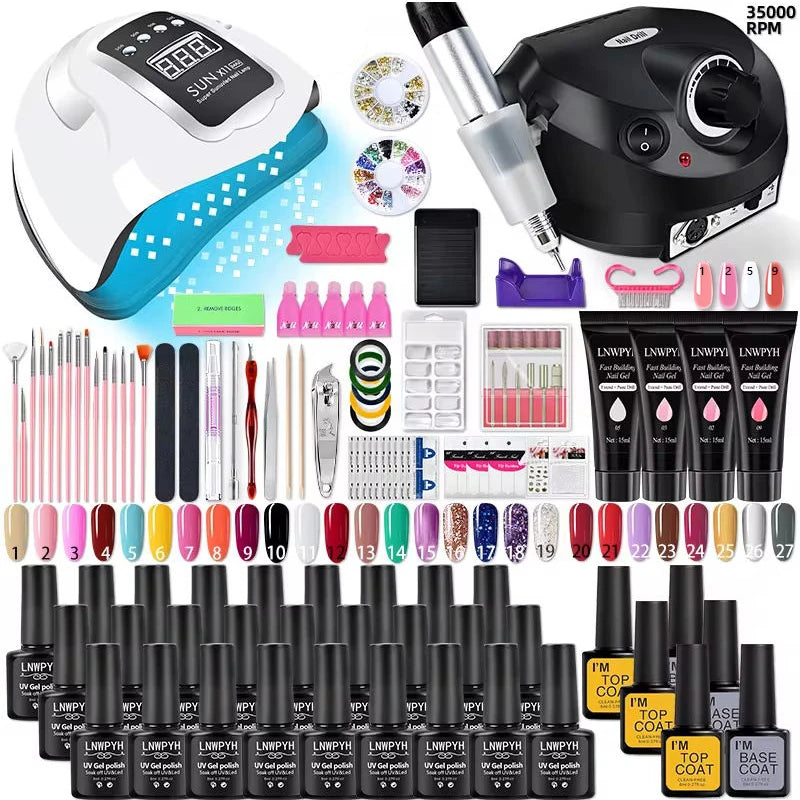 Complete Acrylic & Poly Gel Nail Kit with UV Lamp – Glitter Gel & Manicure Tools Set
