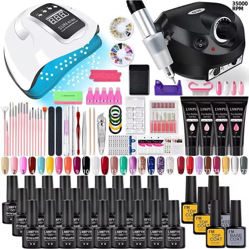 Complete Acrylic & Poly Gel Nail Kit with UV Lamp – Glitter Gel & Manicure Tools Set