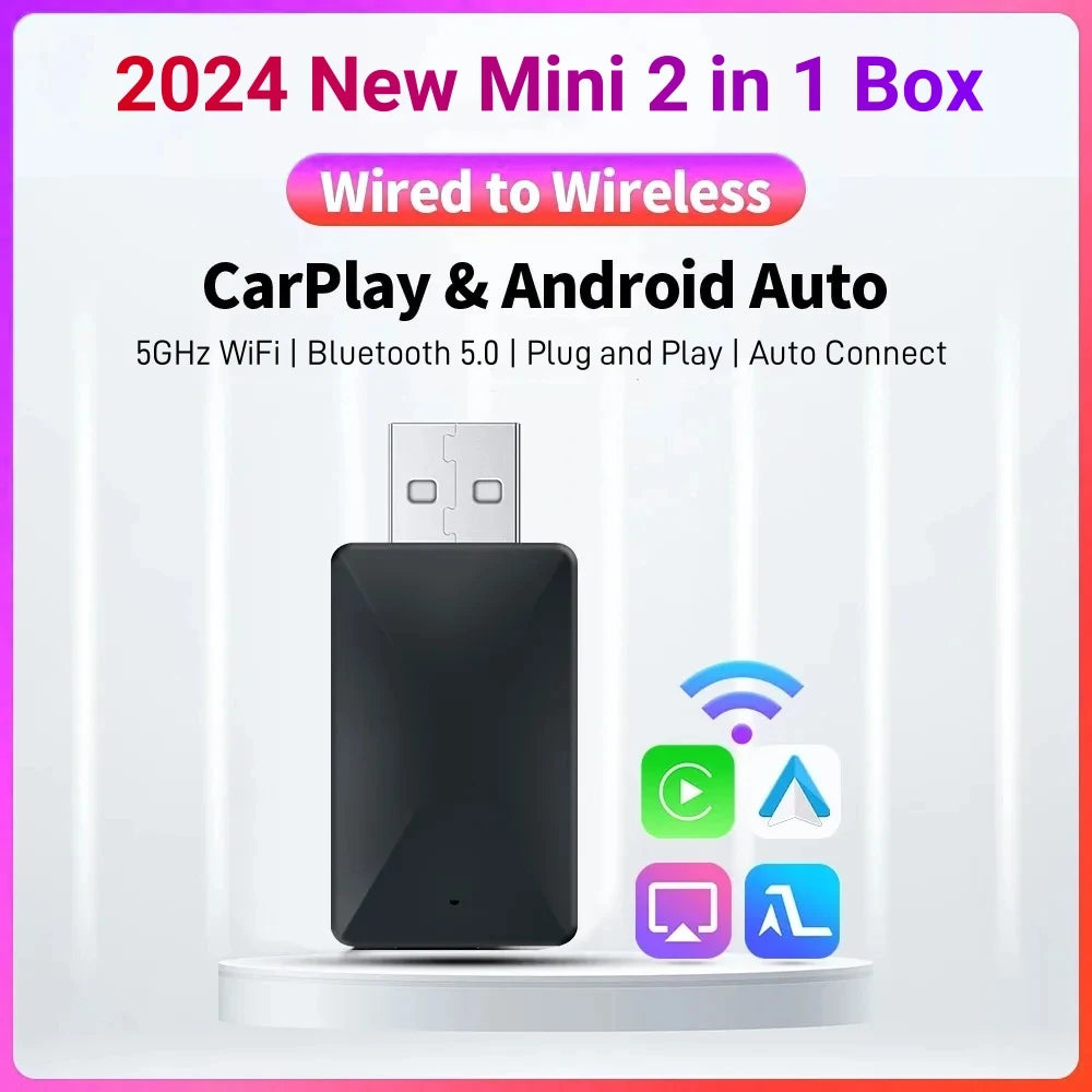 2-in-1 Wireless CarPlay & Android Auto Adapter – Smart Dongle for Volvo, Benz, Audi, Kia, Hyundai, VW & More