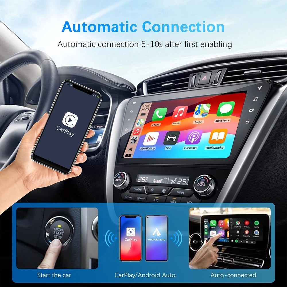 2-in-1 Wireless CarPlay & Android Auto Adapter – Smart Dongle for Volvo, Benz, Audi, Kia, Hyundai, VW & More