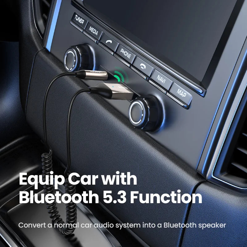 Bluetooth 5.3 Car Receiver Adapter – Wireless AUX Audio Hands-Free Kit with 3.5mm Jack