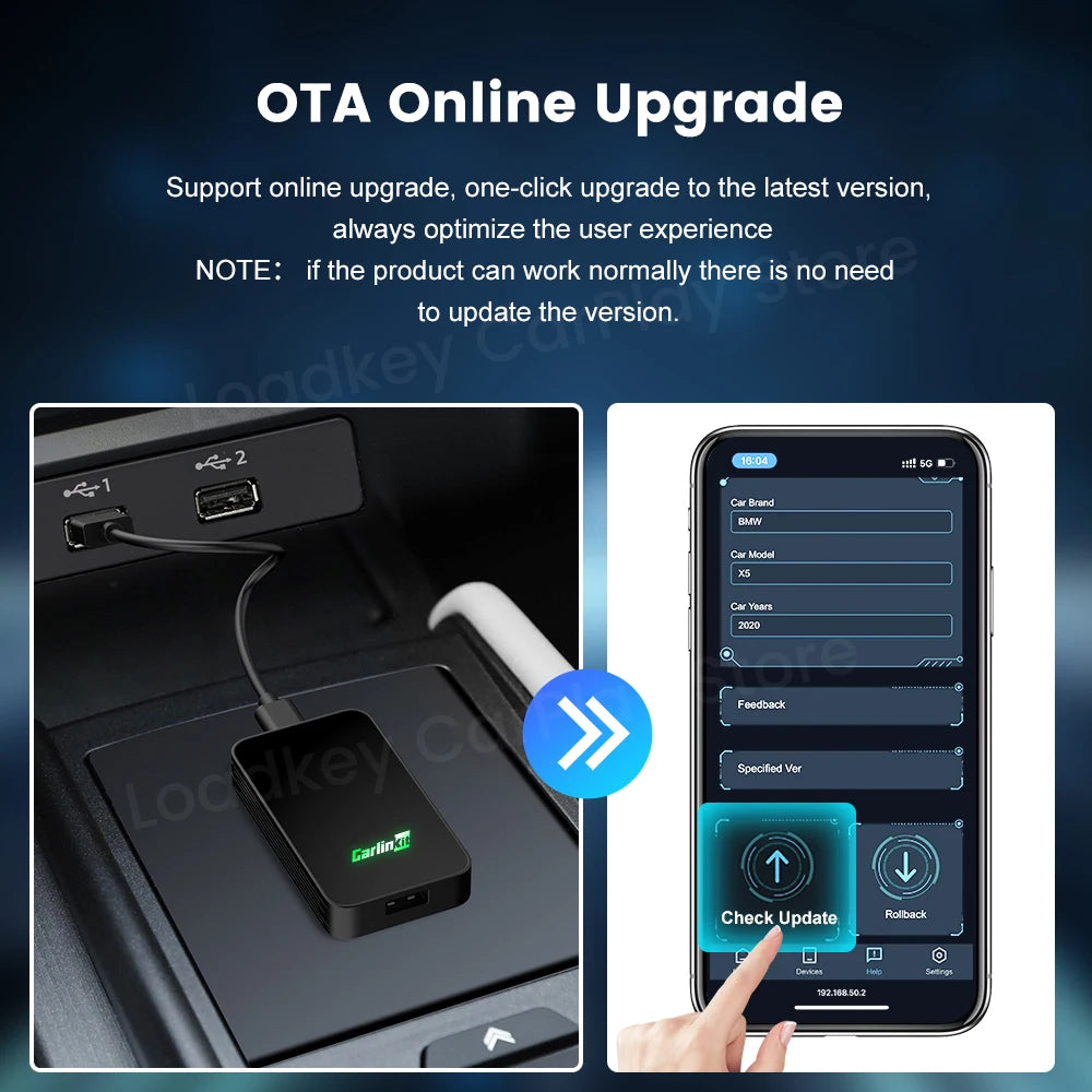 Wireless CarPlay & Android Auto 2-in-1 Adapter – 2Air Mini Ultra, 5.8GHz, GPS Support