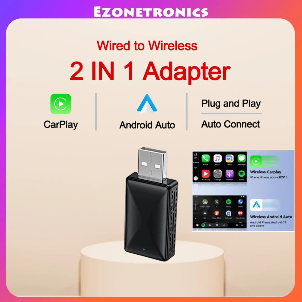 Universal 2-in-1 Wired/Wireless CarPlay & Android Auto Adapter – Easy USB Plug & Play