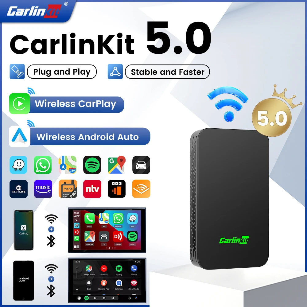 Wireless CarPlay & Android Auto Box 2025 – 5.0 2Air Dongle for Wired Car Radios