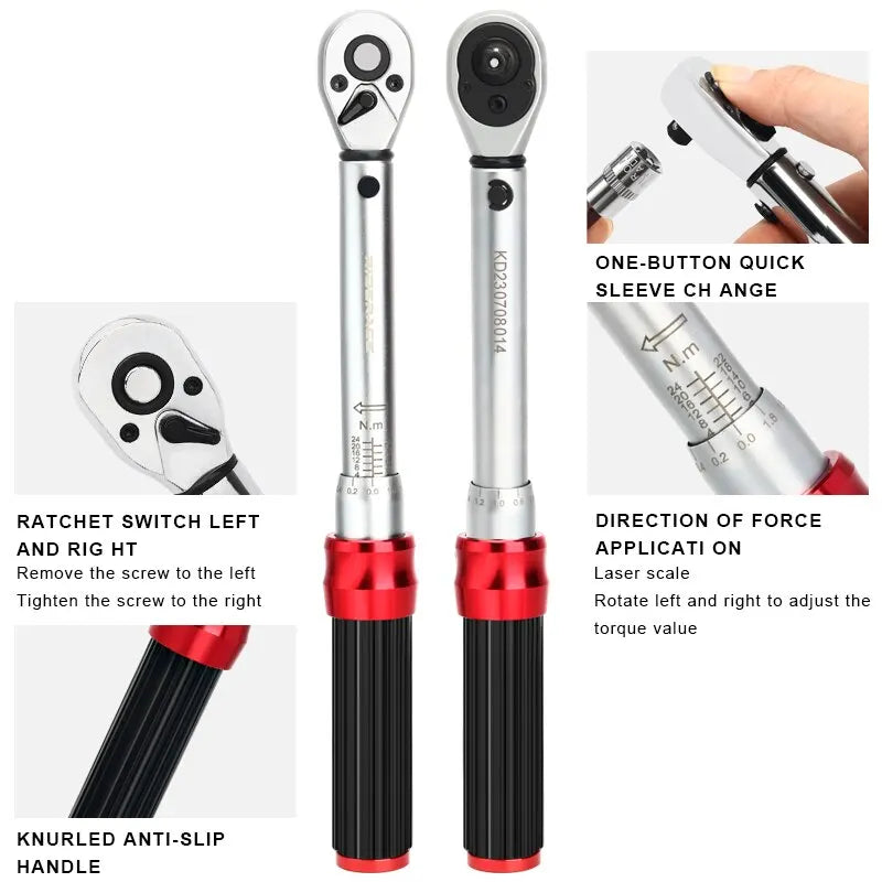 15-Piece Dual Direction Bicycle Torque Wrench Set | 2–24Nm 1/4" Allen & Socket Tool Kit