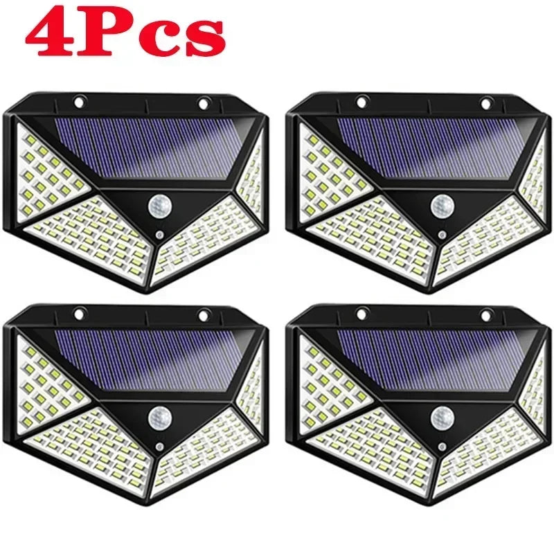 100 LED Solar Wall Lights – 1/2/4 Pack | Outdoor Motion Sensor Garden Lamps
