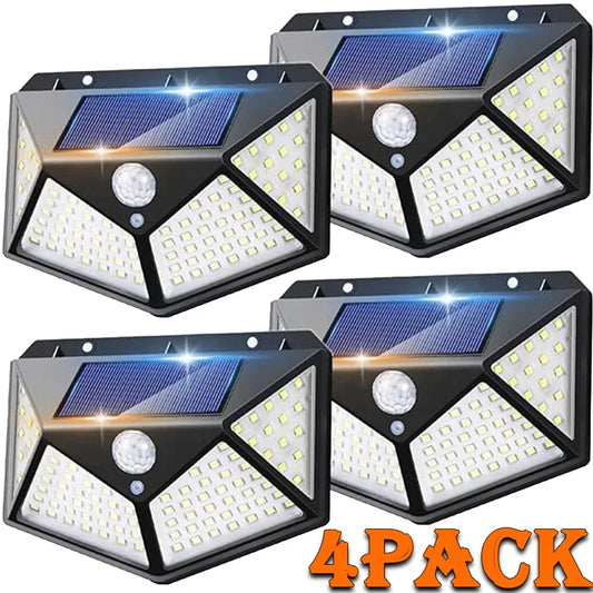 100 LED Solar Wall Lights – 1/2/4 Pack | Outdoor Motion Sensor Garden Lamps