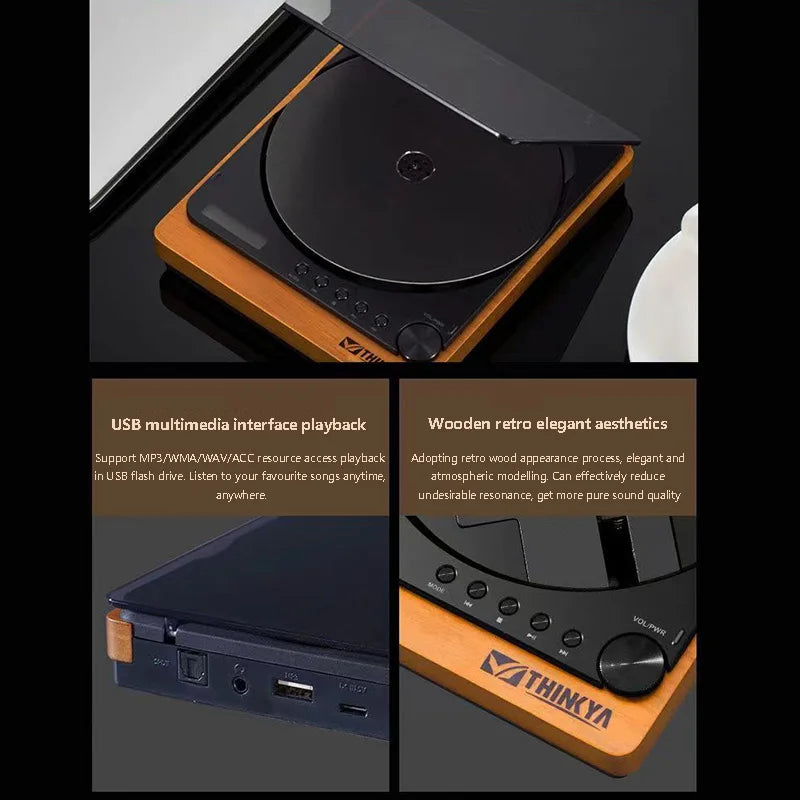 Premium Wooden HiFi CD Player – Bluetooth 5.1, Digital Optical, USB, Infrared Remote