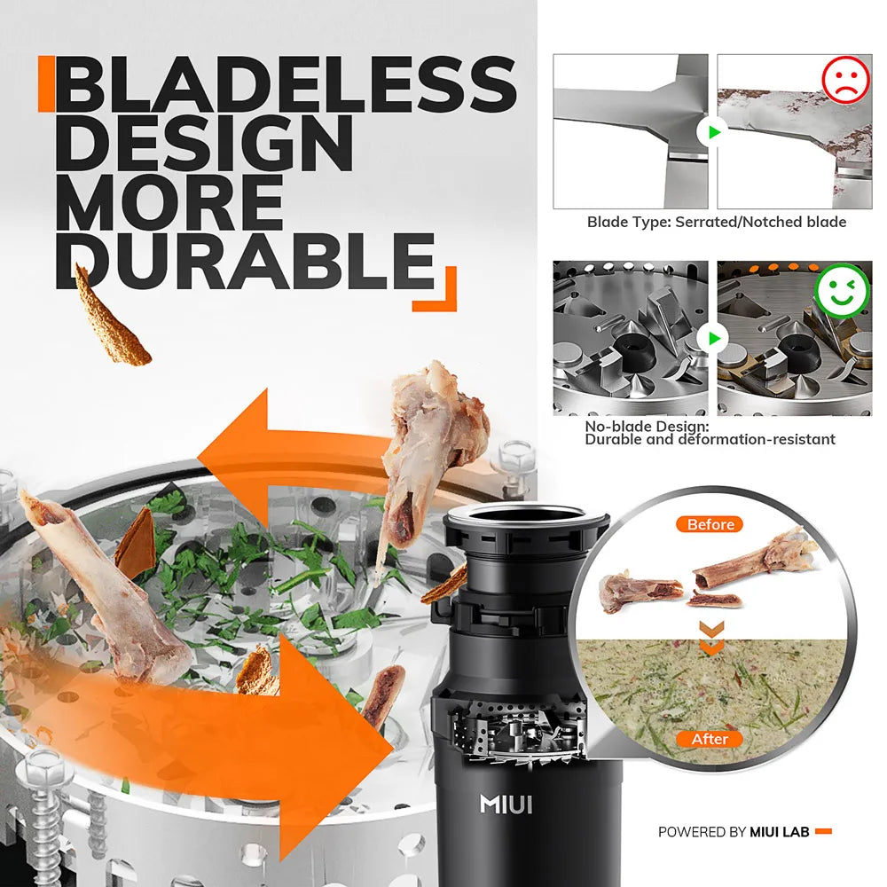 Powerful & Quiet 1/2 HP Food Waste Disposer – Stainless Steel Grinder