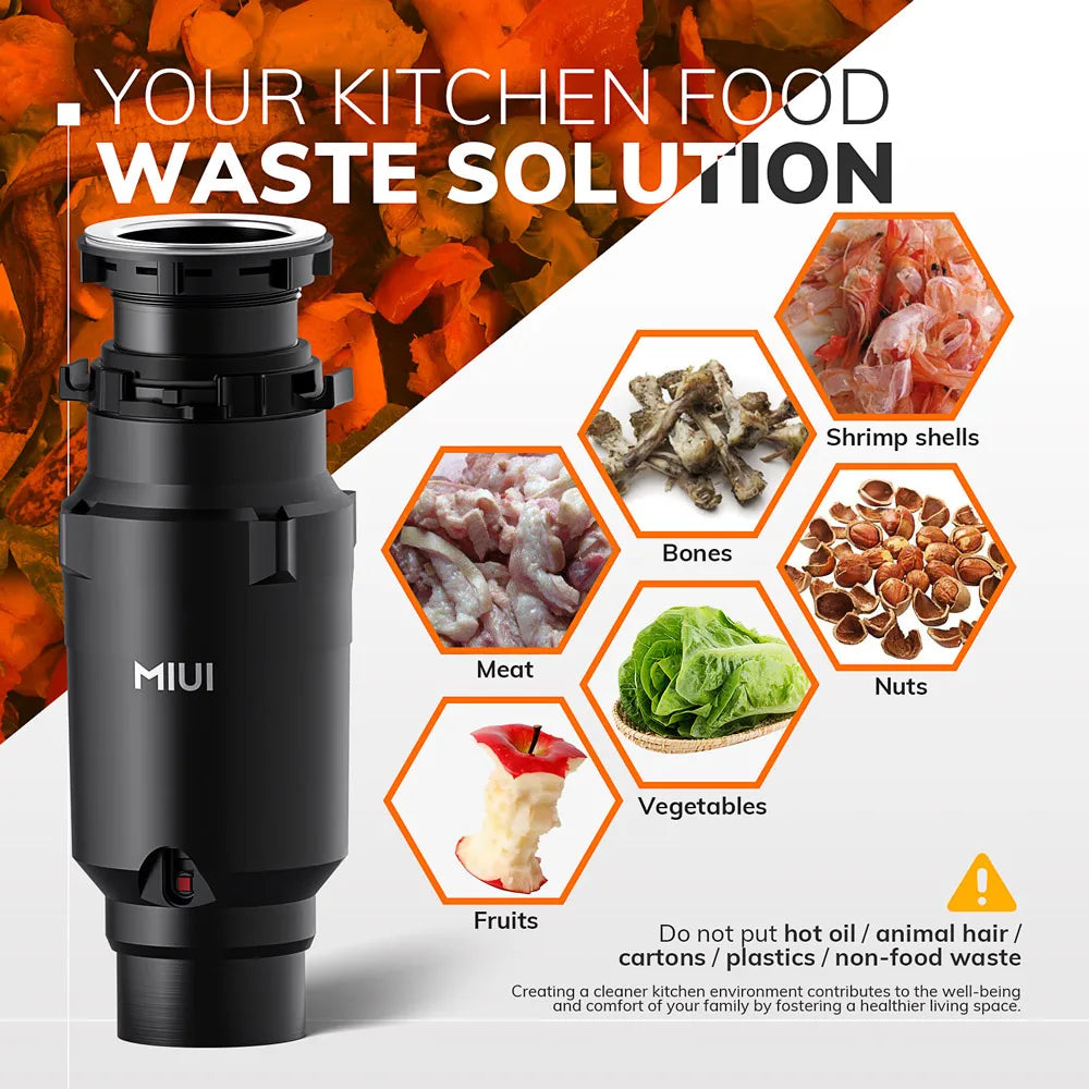Powerful & Quiet 1/2 HP Food Waste Disposer – Stainless Steel Grinder