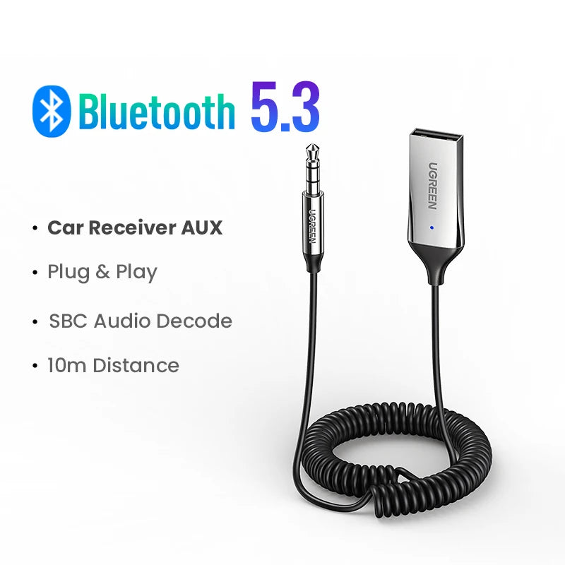 Bluetooth 5.3 Car Receiver Adapter – Wireless AUX Audio Hands-Free Kit with 3.5mm Jack