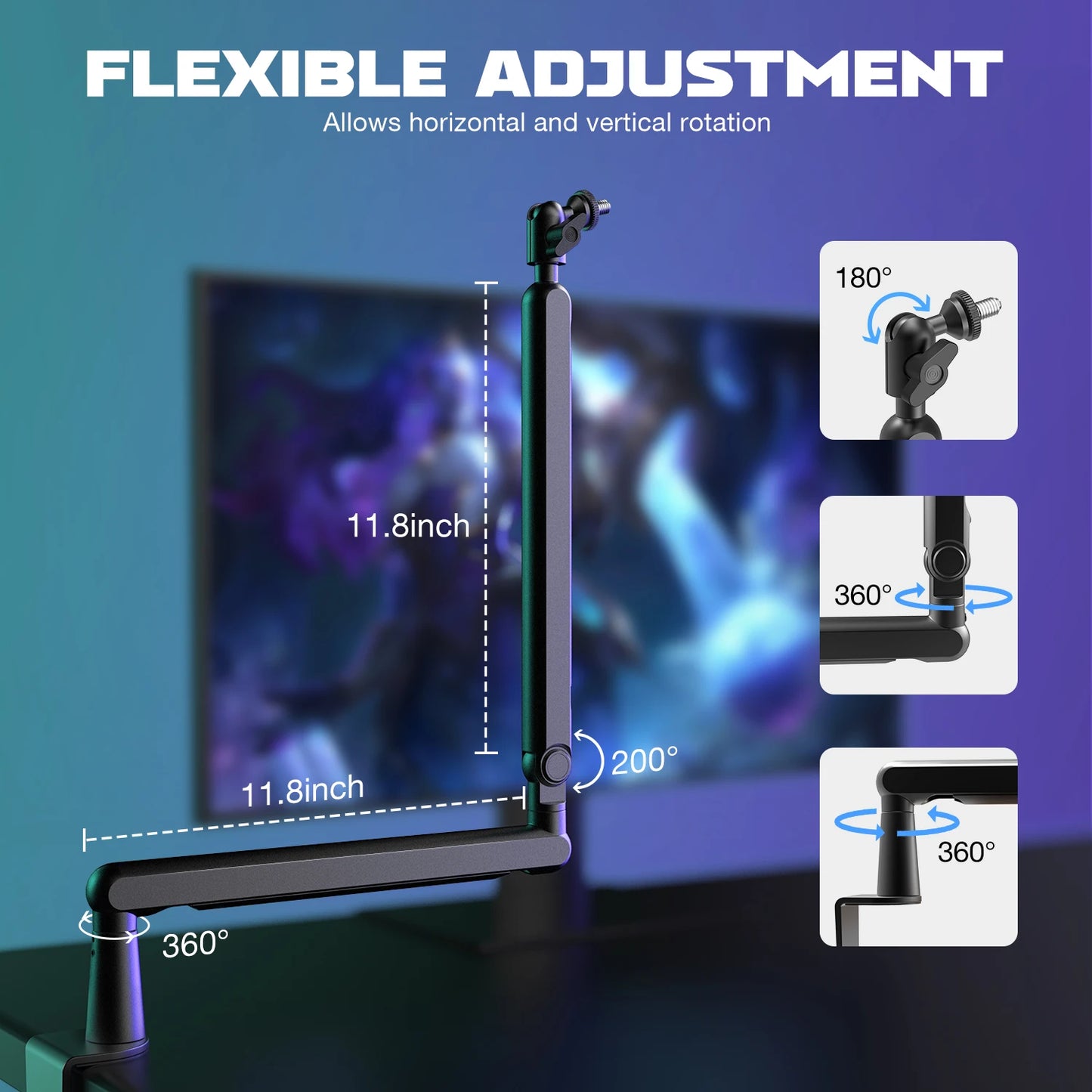 Adjustable Low-Profile Microphone Arm Stand with Desk Clamp & Cable Management – Compatible with K688, AM8, BM88