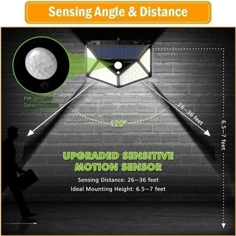 100 LED Solar Wall Lights – 1/2/4 Pack | Outdoor Motion Sensor Garden Lamps