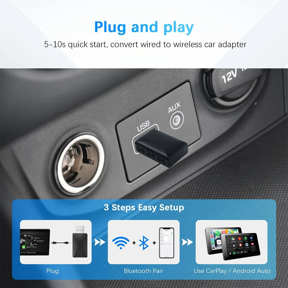 2-in-1 Wireless CarPlay & Android Auto Adapter – Smart Dongle for Volvo, Benz, Audi, Kia, Hyundai, VW & More