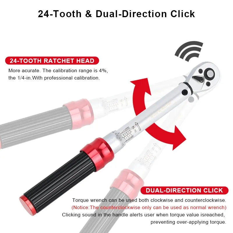 15-Piece Dual Direction Bicycle Torque Wrench Set | 2–24Nm 1/4" Allen & Socket Tool Kit