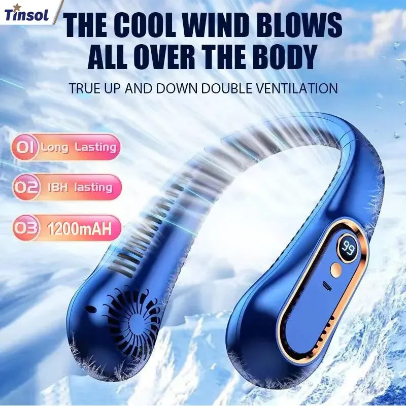 2025 USB Rechargeable Ceiling & Neck Fan with Digital Display – Portable & Hands-Free