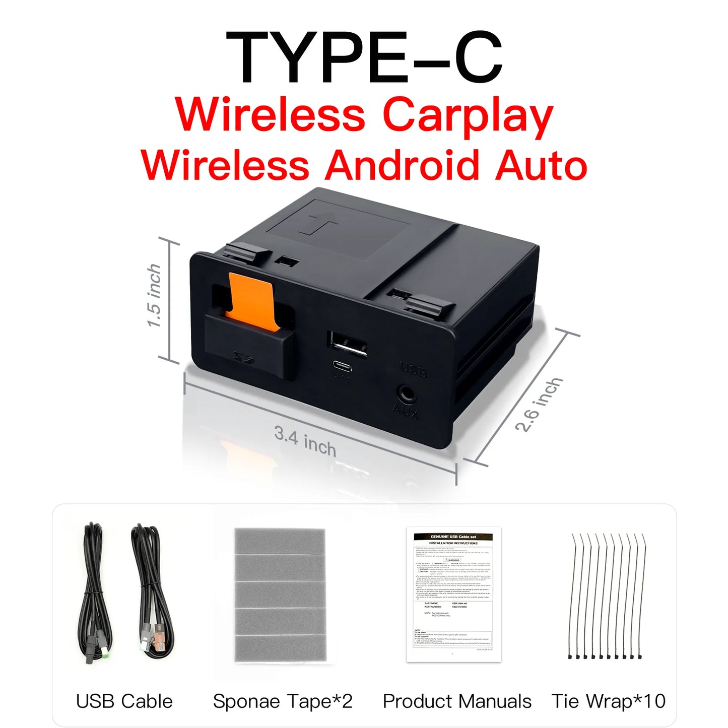 Wireless CarPlay & Android Auto Type-C Adapter Hub for Mazda Models – OEM TK78669U0C Kit