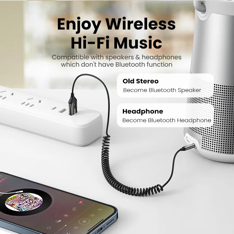 Bluetooth 5.3 Car Receiver Adapter – Wireless AUX Audio Hands-Free Kit with 3.5mm Jack