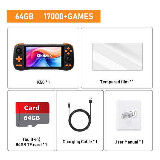 K56 Handheld Game Console 5.5'' Touch Screen 50 Emulators for PS1/PSP/DC/SS Android 14 5000Mah WIFI5 Retro Game Player