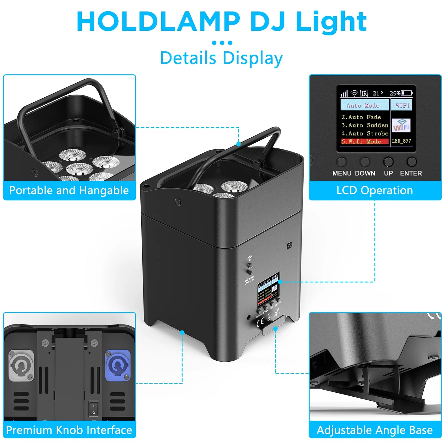 4PCS 6X18W RGBAW+UV LED Par Stage Lights with Bag DMX Remote Wireless Control for DJ Party Bar Event