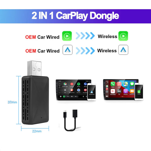 Universal 2-in-1 Wired/Wireless CarPlay & Android Auto Adapter – Easy USB Plug & Play