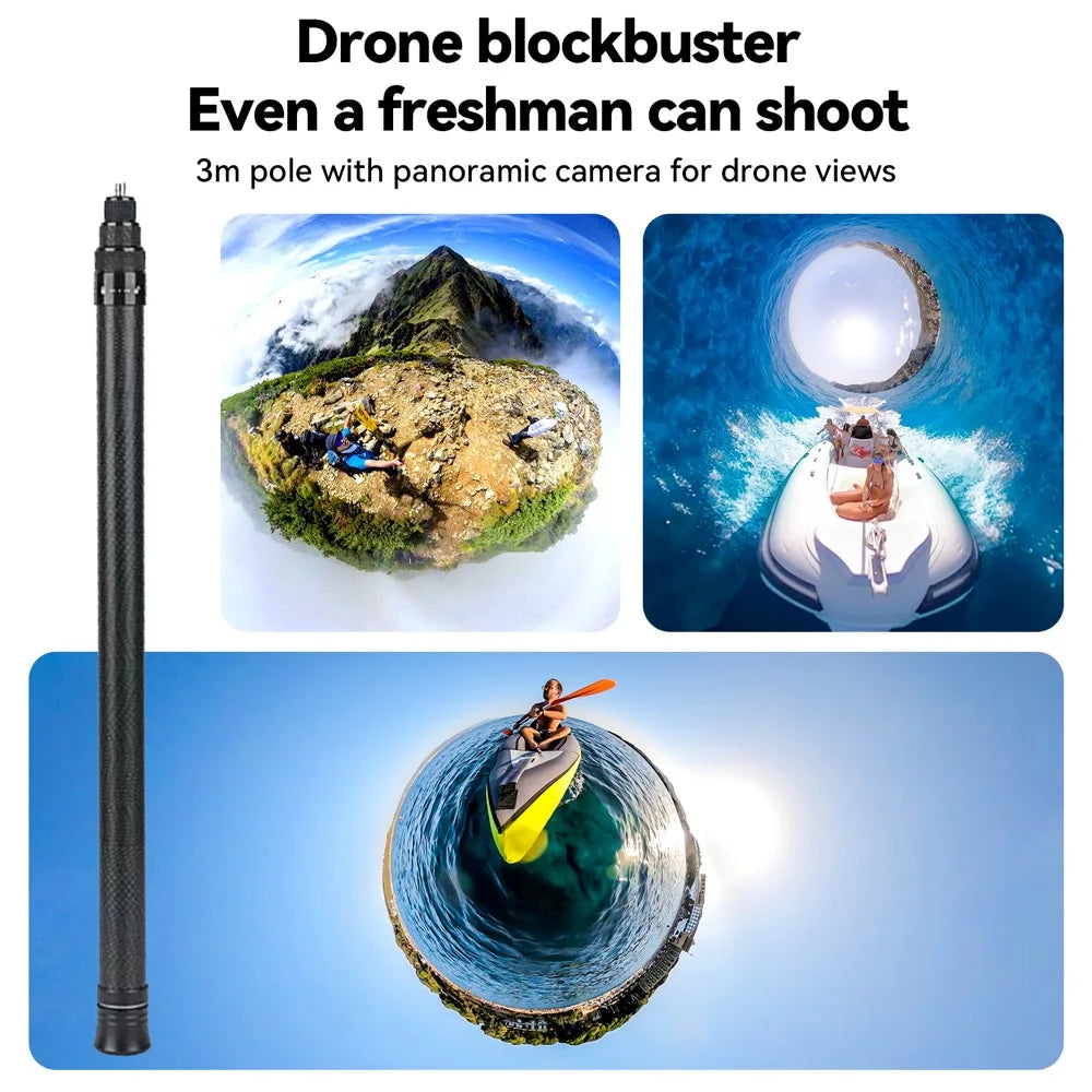 3M Carbon Fiber Selfie Stick for Insta360, GoPro, DJI – Aluminum Alloy Build