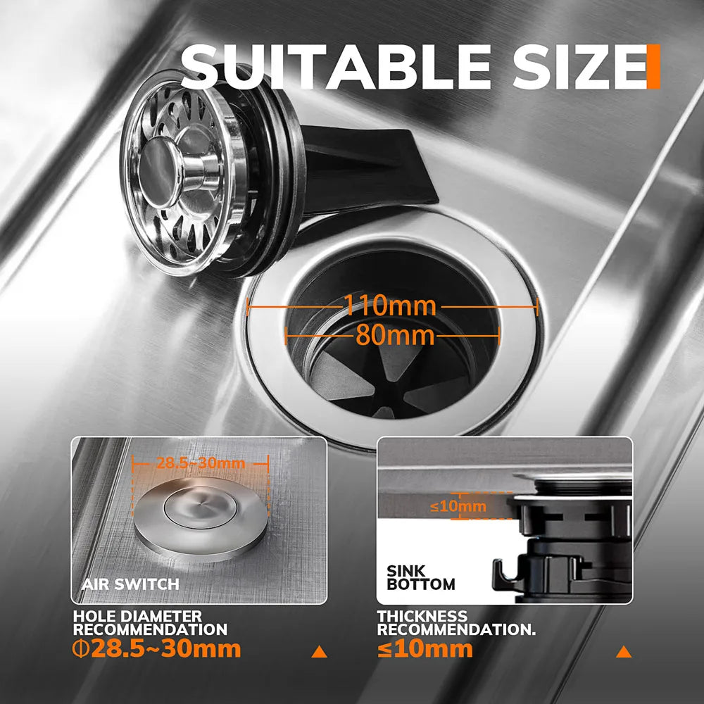 Powerful & Quiet 1/2 HP Food Waste Disposer – Stainless Steel Grinder