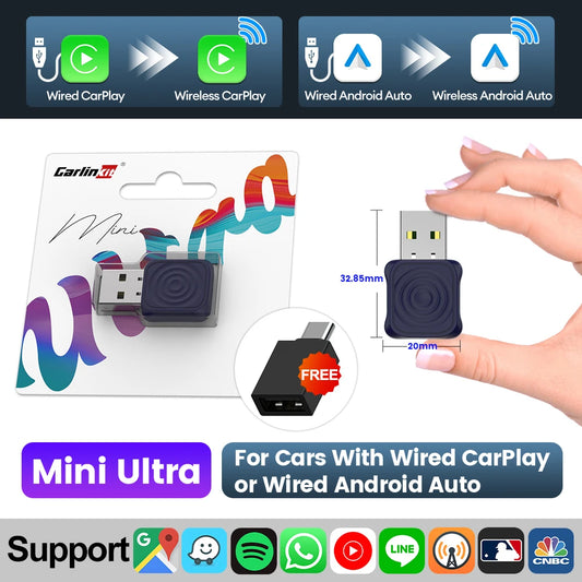 Wireless CarPlay & Android Auto 2-in-1 Adapter – 2Air Mini Ultra, 5.8GHz, GPS Support