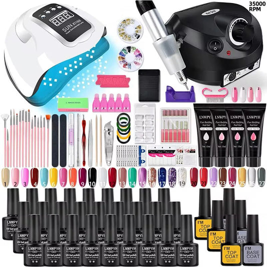 Complete Acrylic & Poly Gel Nail Kit with UV Lamp – Glitter Gel & Manicure Tools Set
