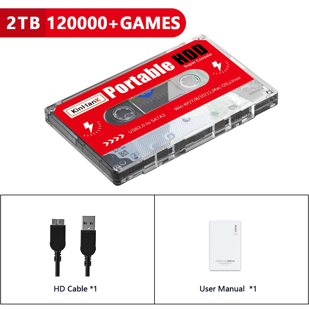 Super Console 2T Portable Retro Game HDD with 120000+ Games for SS/MAME/DC/NAOMI Plug and Play for PC/ Laptop for Kid