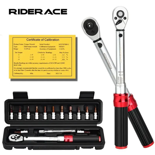 15-Piece Dual Direction Bicycle Torque Wrench Set | 2–24Nm 1/4" Allen & Socket Tool Kit