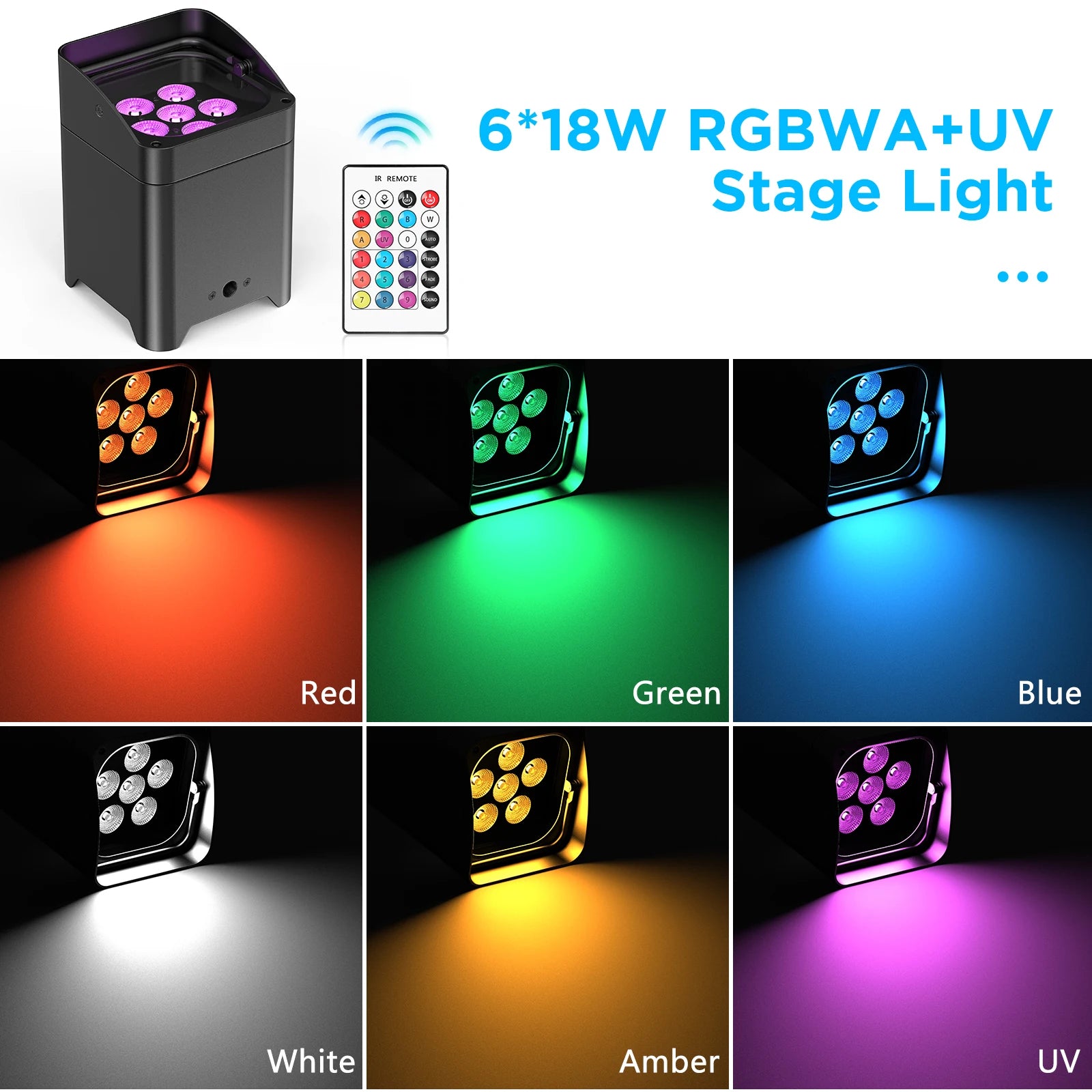 4PCS 6X18W RGBAW+UV LED Par Stage Lights with Bag DMX Remote Wireless Control for DJ Party Bar Event