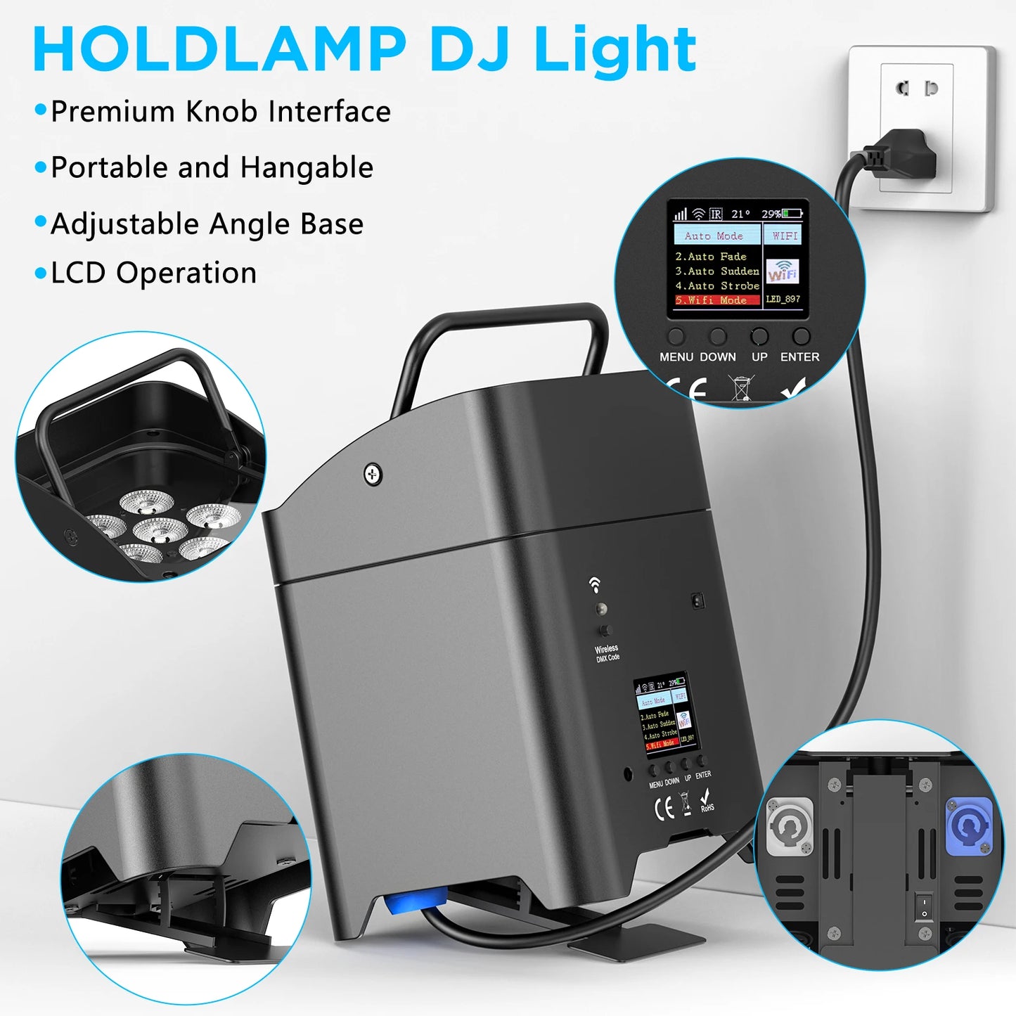 4PCS 6X18W RGBAW+UV LED Par Stage Lights with Bag DMX Remote Wireless Control for DJ Party Bar Event