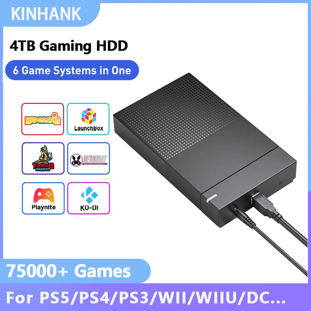 6 in 1 4TB Gaming HDD 75000+ Retro Video Games with Hyperspin Launchbox Teknoparrot for PS5 PS4 PS3 PS2 PSP WII WII U.Et