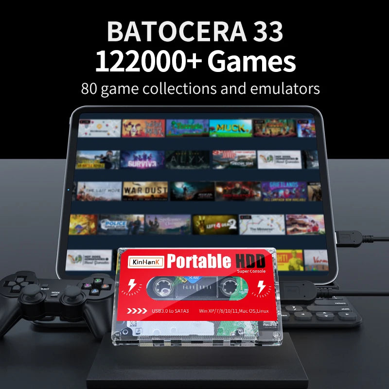 Super Console 2T Portable Retro Game HDD with 120000+ Games for SS/MAME/DC/NAOMI Plug and Play for PC/ Laptop for Kid