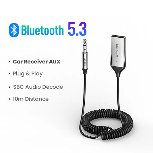 Bluetooth 5.3 Car Receiver Adapter – Wireless AUX Audio Hands-Free Kit with 3.5mm Jack