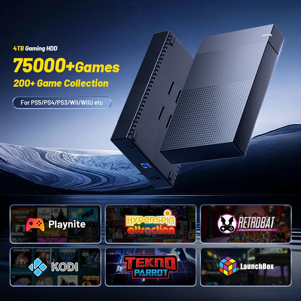 6 in 1 4TB Gaming HDD 75000+ Retro Video Games with Hyperspin Launchbox Teknoparrot for PS5 PS4 PS3 PS2 PSP WII WII U.Et