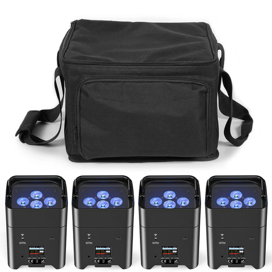 4PCS 6X18W RGBAW+UV LED Par Stage Lights with Bag DMX Remote Wireless Control for DJ Party Bar Event