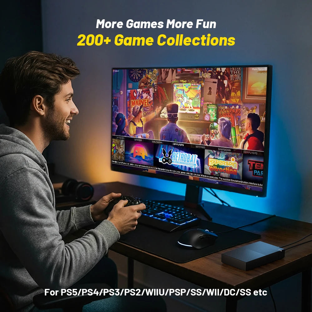 6 in 1 4TB Gaming HDD 75000+ Retro Video Games with Hyperspin Launchbox Teknoparrot for PS5 PS4 PS3 PS2 PSP WII WII U.Et